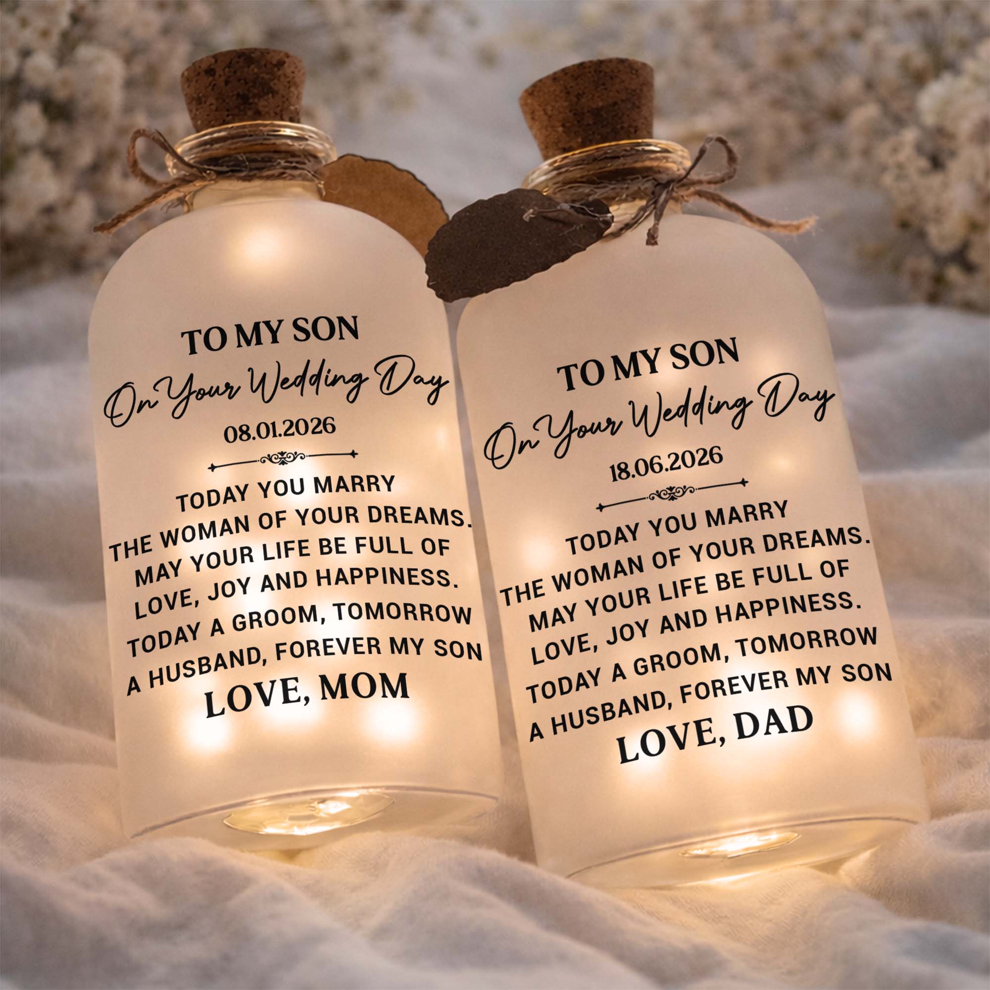 Personalized Wedding Day Bottle Light Gift for Son with LED