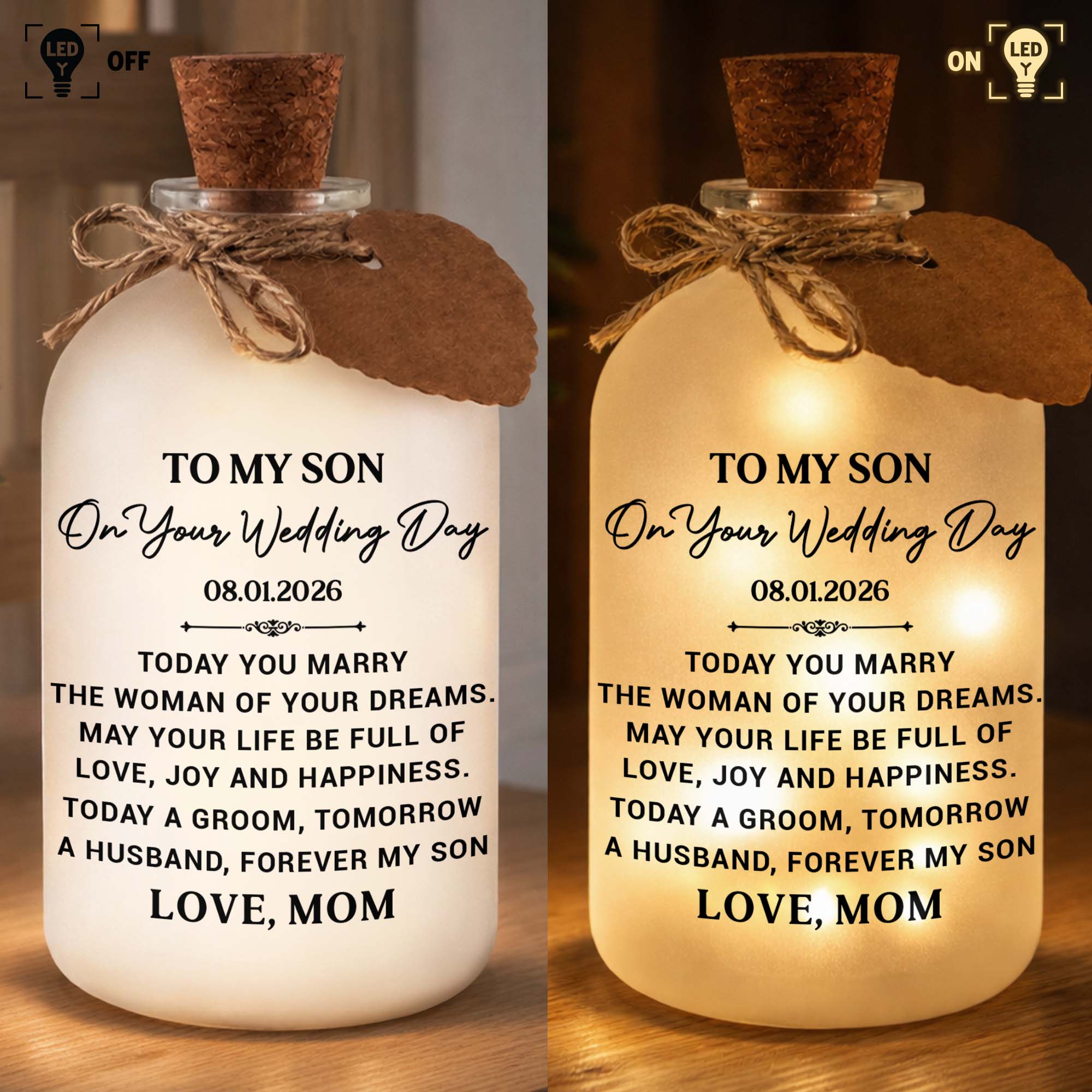 Personalized Wedding Day Bottle Light Gift for Son with LED