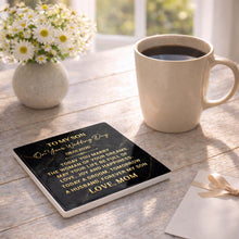 Load image into Gallery viewer, Personalized Black Marble Coaster Gift for Son Wedding Day
