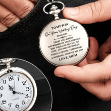 Load image into Gallery viewer, Personalized Silver Plated Pocket Watch Gift for Son Wedding Day
