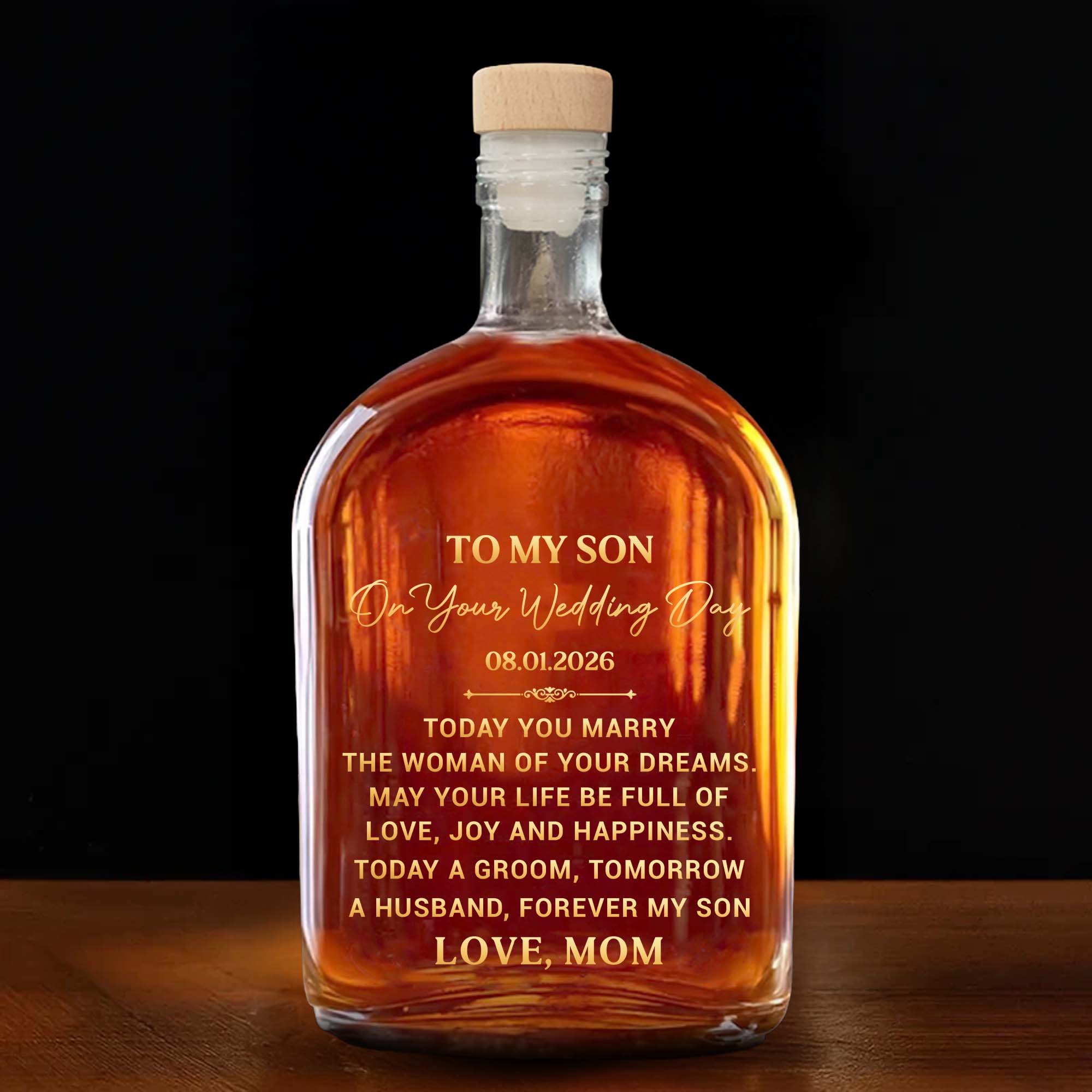 Personalized Whiskey Bottle Custom Gift for Son on Wedding Day