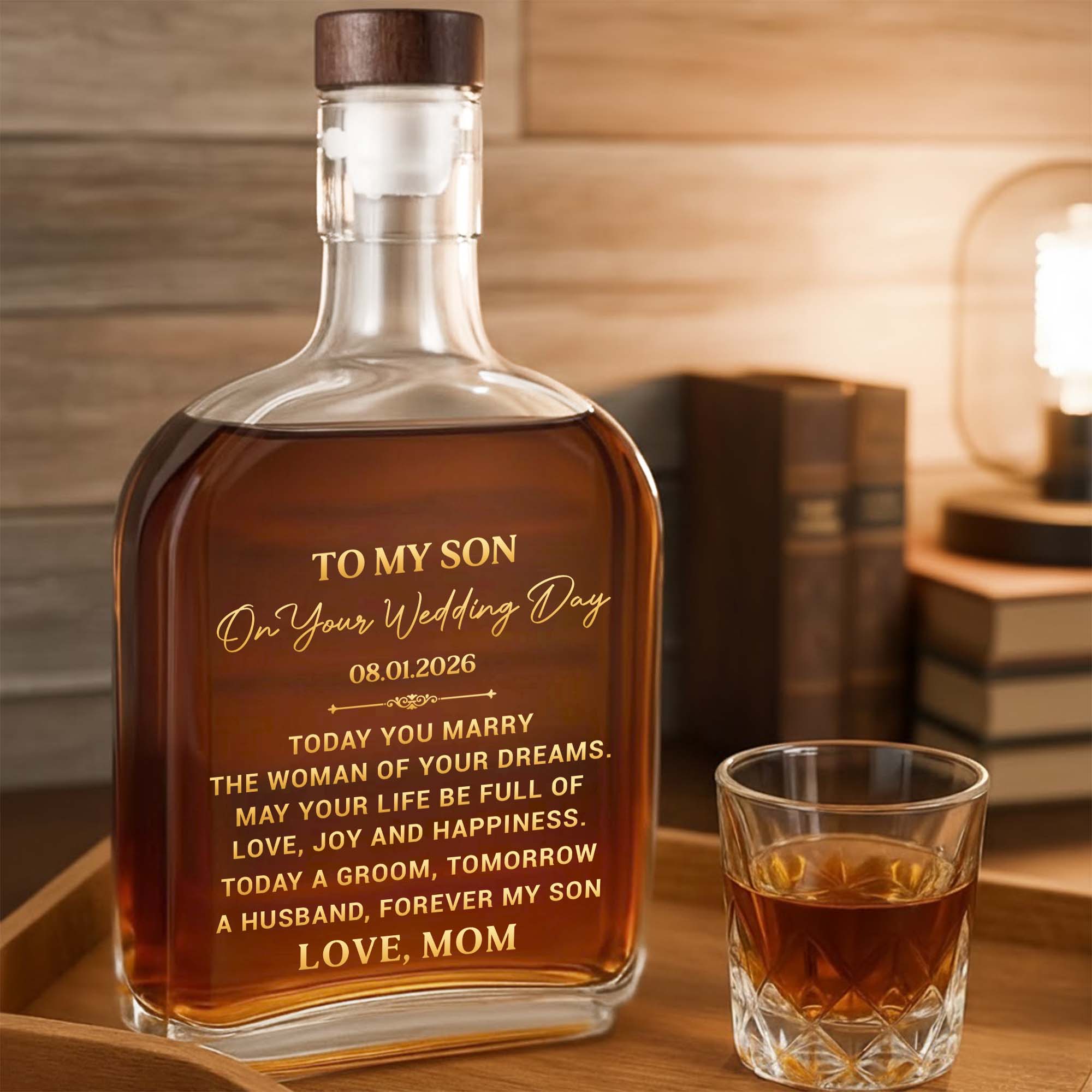 Personalized Whiskey Bottle Custom Gift for Son on Wedding Day