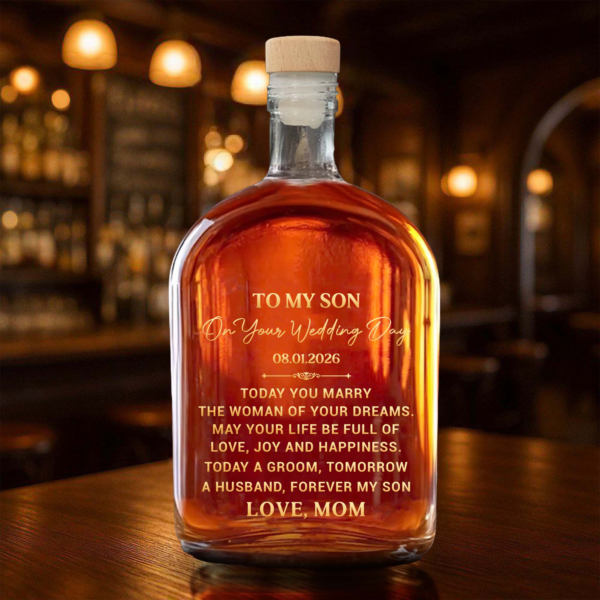 Personalized Whiskey Bottle Custom Gift for Son on Wedding Day