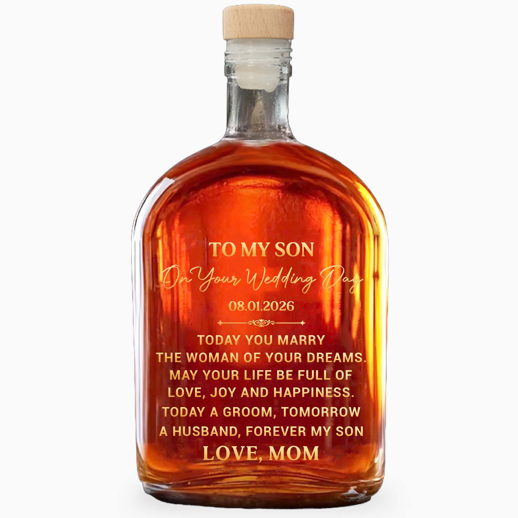 Personalized Whiskey Bottle Custom Gift for Son on Wedding Day