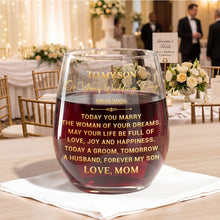 Load image into Gallery viewer, Personalized Stemless Wine Glass for Son Wedding Day Gift

