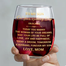 Load image into Gallery viewer, Personalized Stemless Wine Glass for Son Wedding Day Gift
