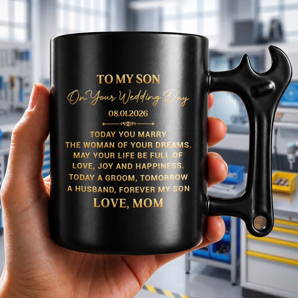 Personalized Wrench Handle Coffee Mug Gift for Son Wedding Day