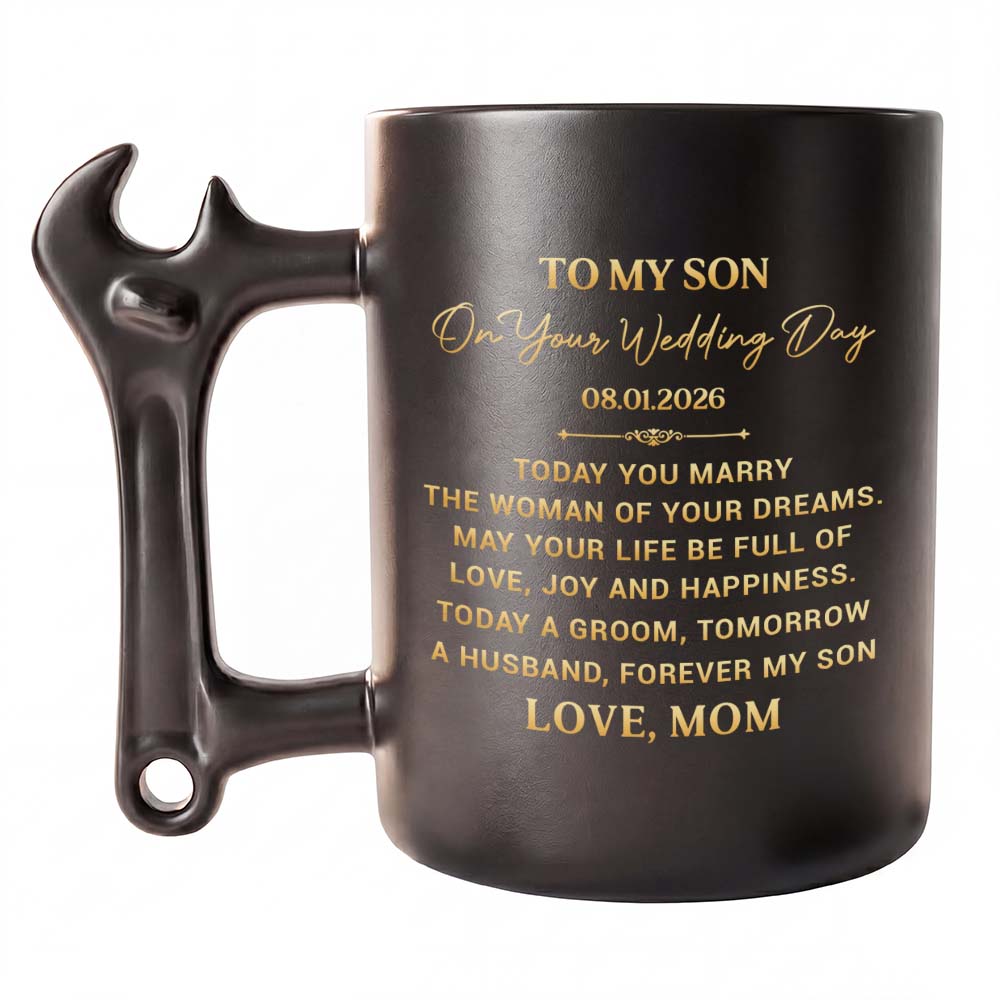 Personalized Wrench Handle Coffee Mug Gift for Son Wedding Day