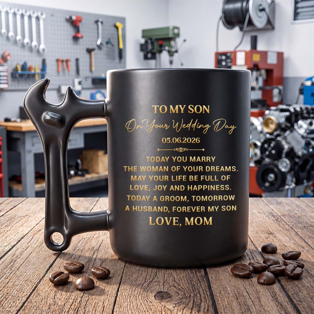 Personalized Wrench Handle Coffee Mug Gift for Son Wedding Day
