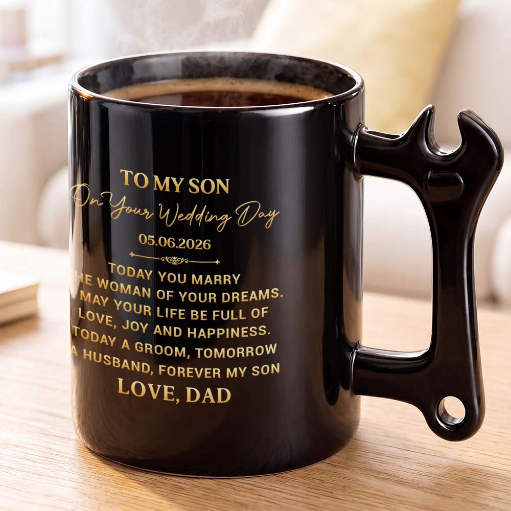 Personalized Wrench Handle Coffee Mug Gift for Son Wedding Day