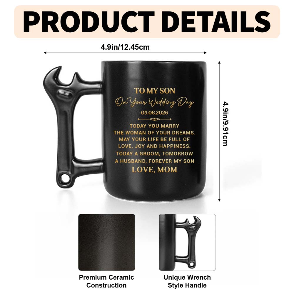 Personalized Wrench Handle Coffee Mug Gift for Son Wedding Day
