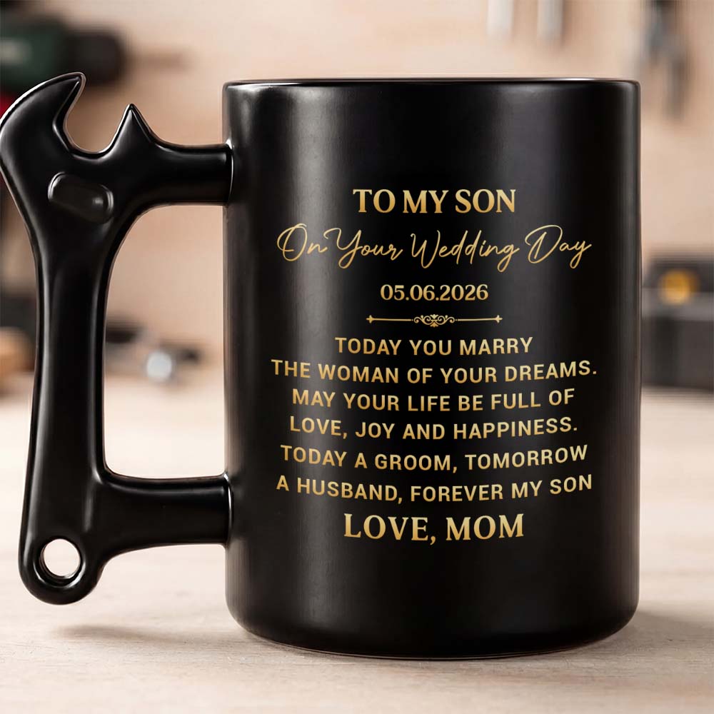 Personalized Wrench Handle Coffee Mug Gift for Son Wedding Day