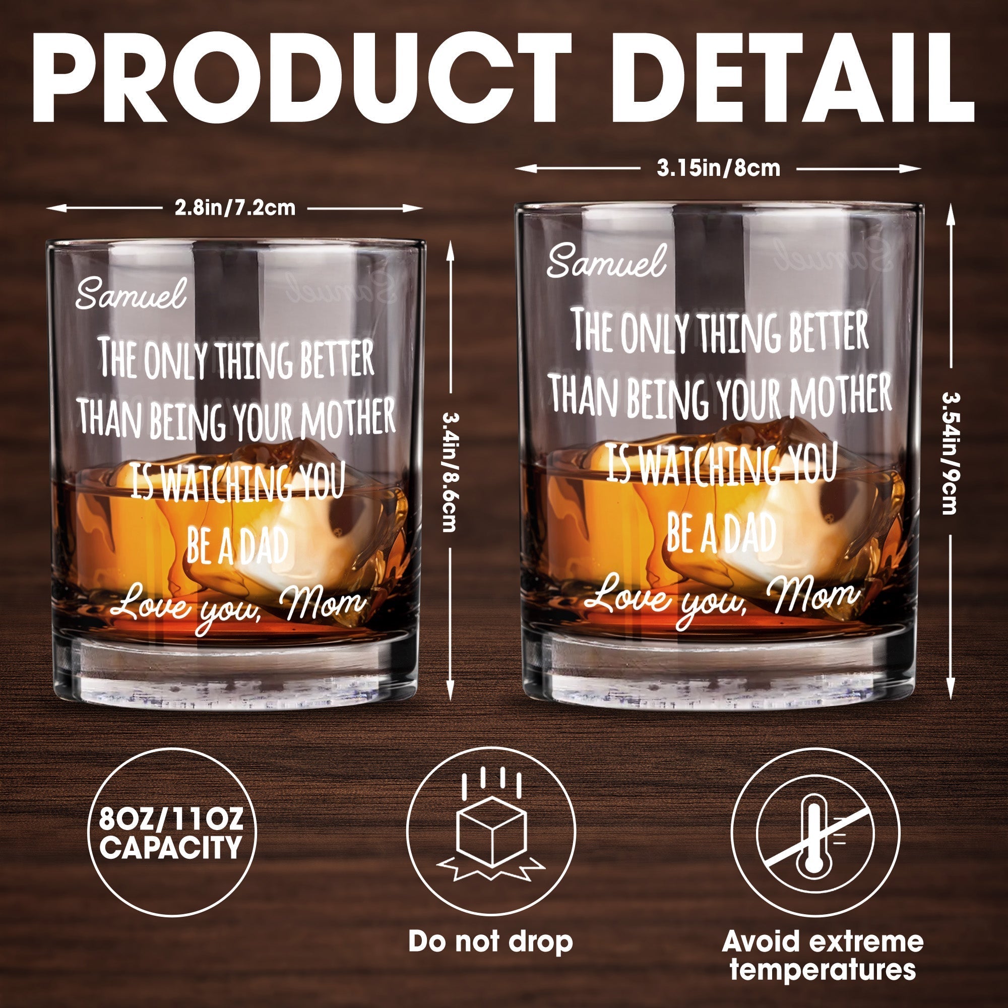Personalized Custom Whiskey Glass Gift for Dad - 8oz/11oz