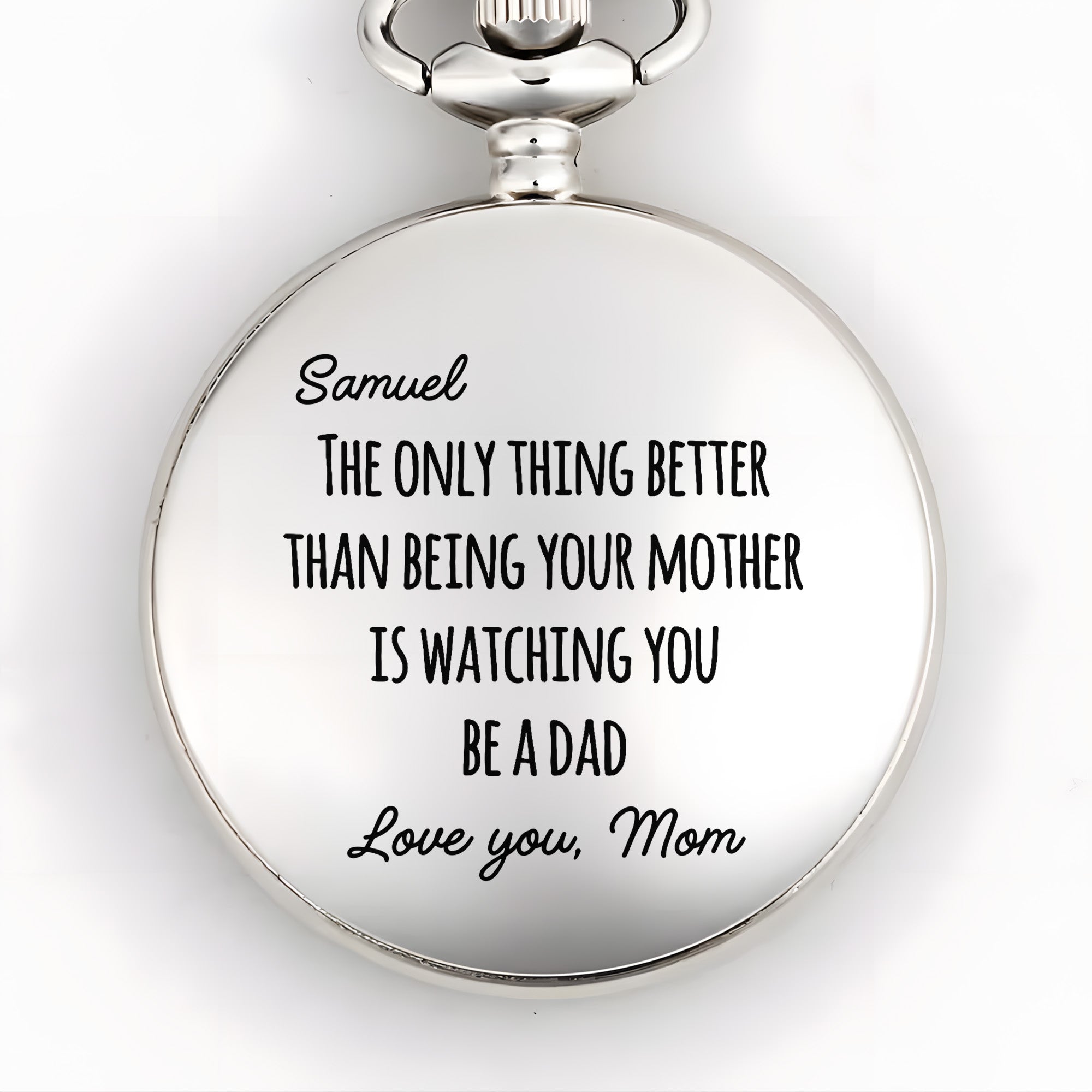 Engraved Silver Pocket Watch Custom Name Gift for Son