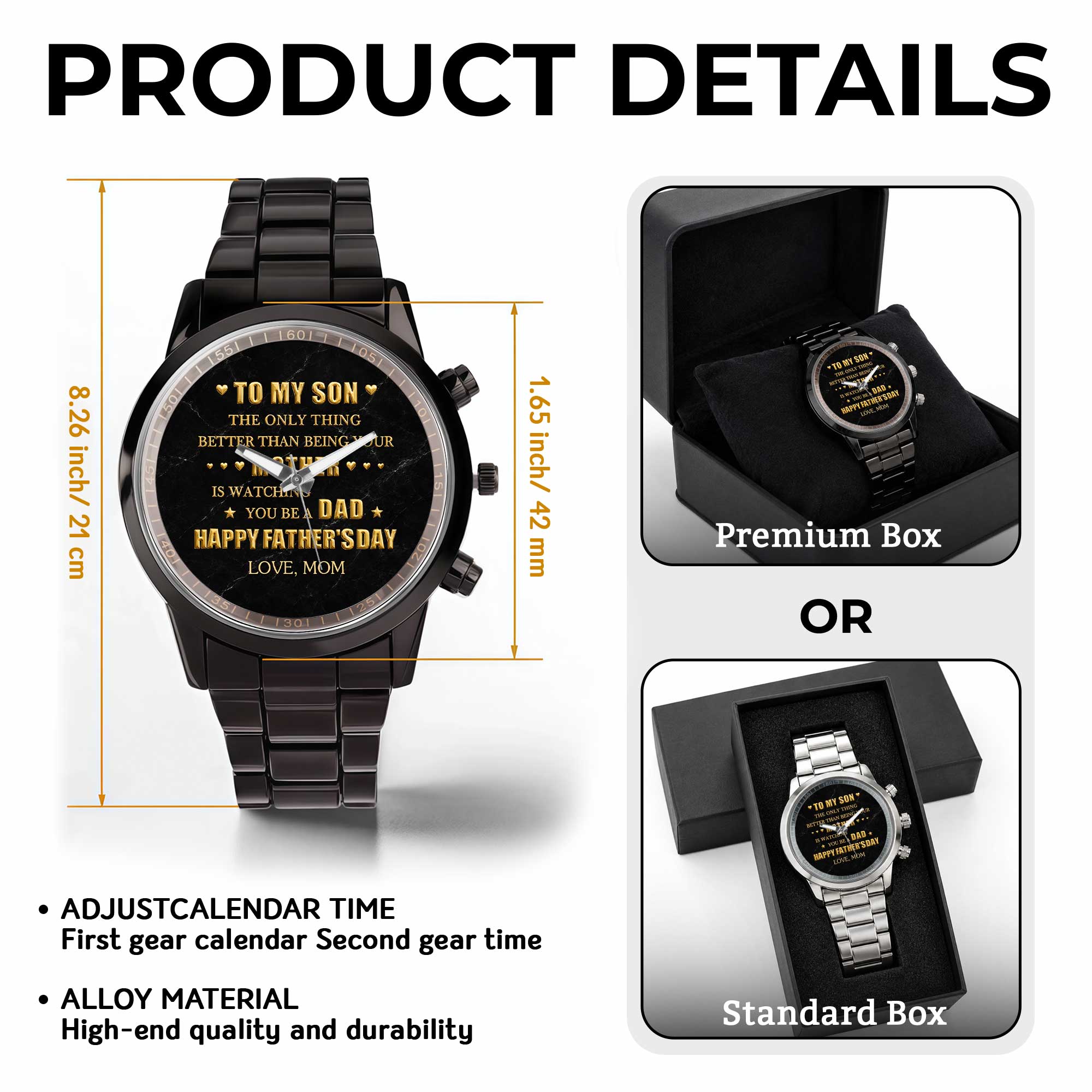 Personalized Custom Men's Watch Gift for Son with Message