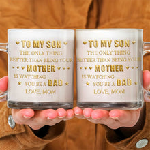 Load image into Gallery viewer, Personalized Glass Mug Custom Message Gift for Son
