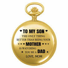 Load image into Gallery viewer, Personalized Gold Pocket Watch Custom Message for Son
