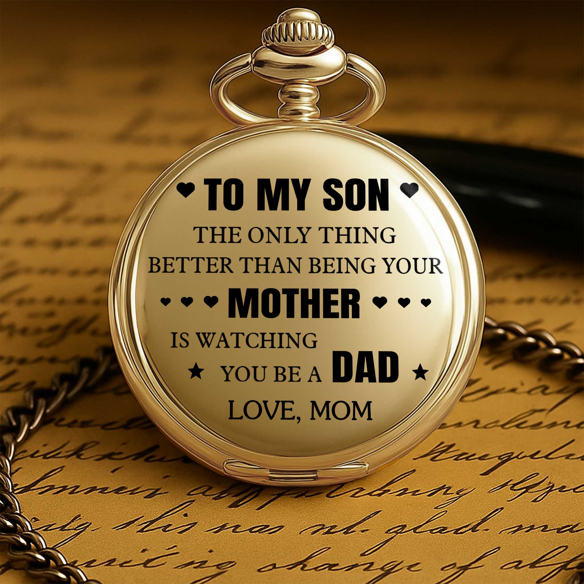 Personalized Gold Pocket Watch Custom Message for Son