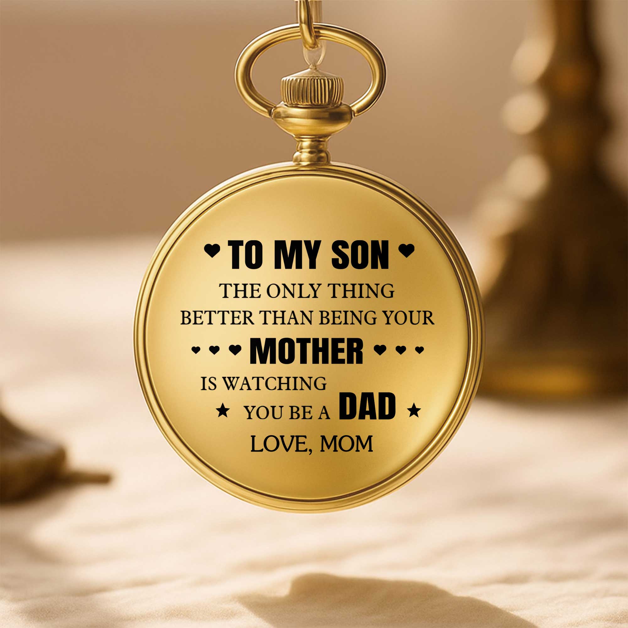 Personalized Gold Pocket Watch Custom Message for Son
