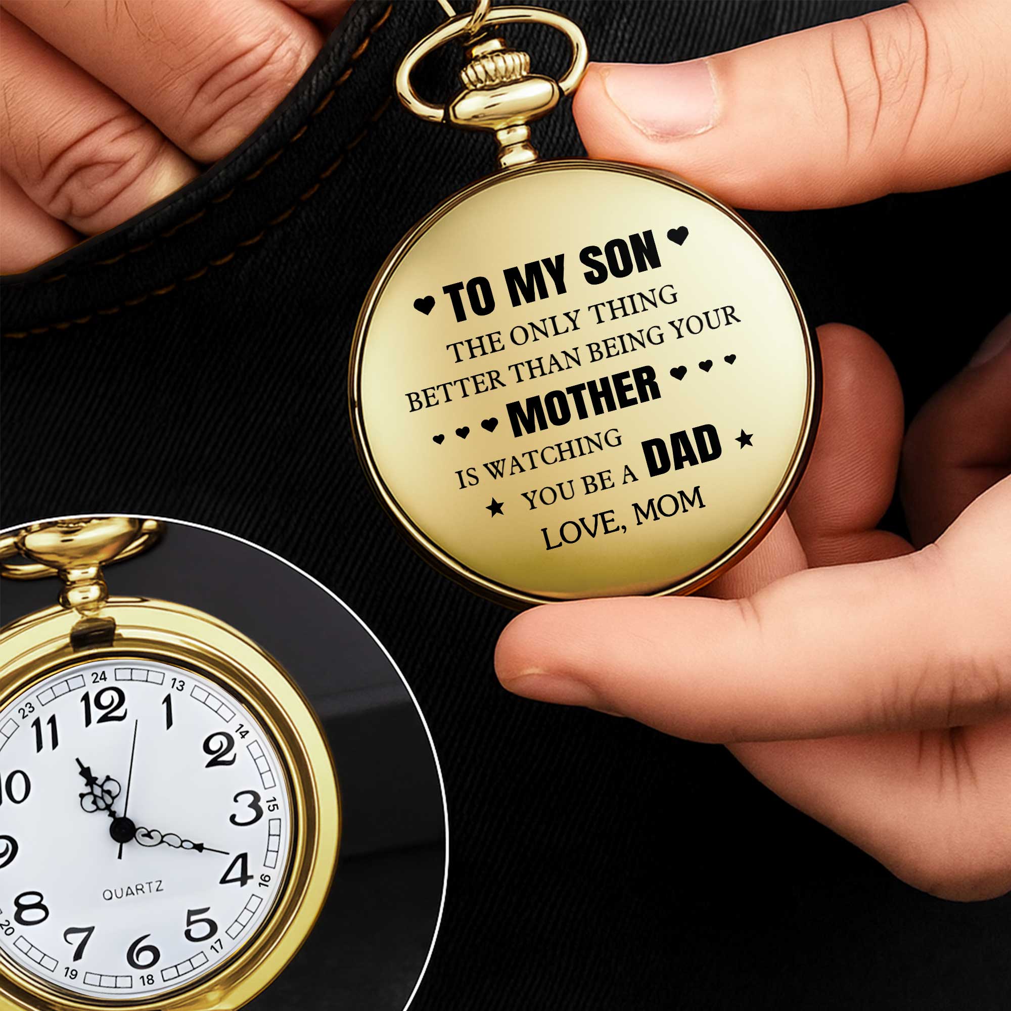 Personalized Gold Pocket Watch Custom Message for Son