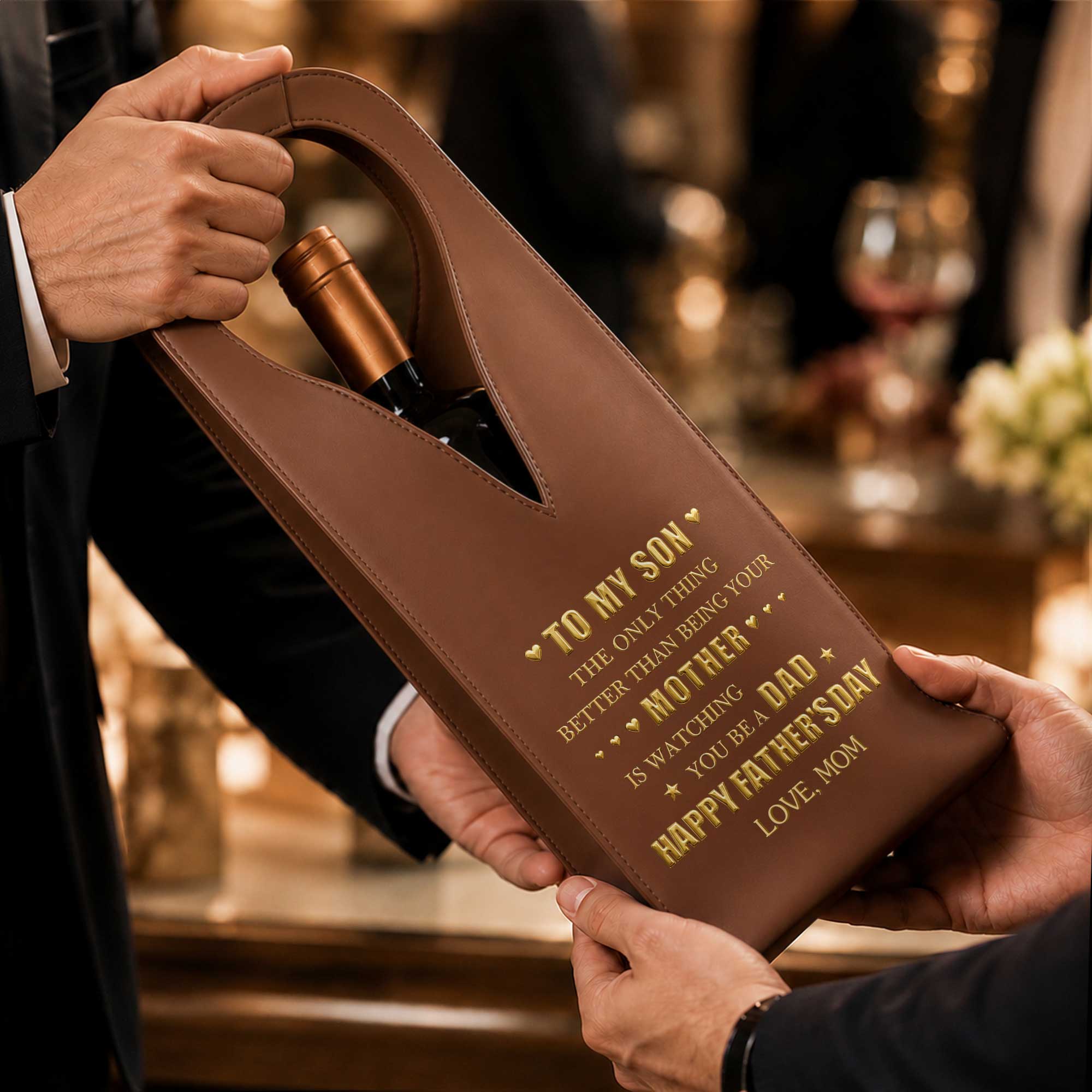 Personalized Leather Wine Bag Custom Gift for Son Father's Day