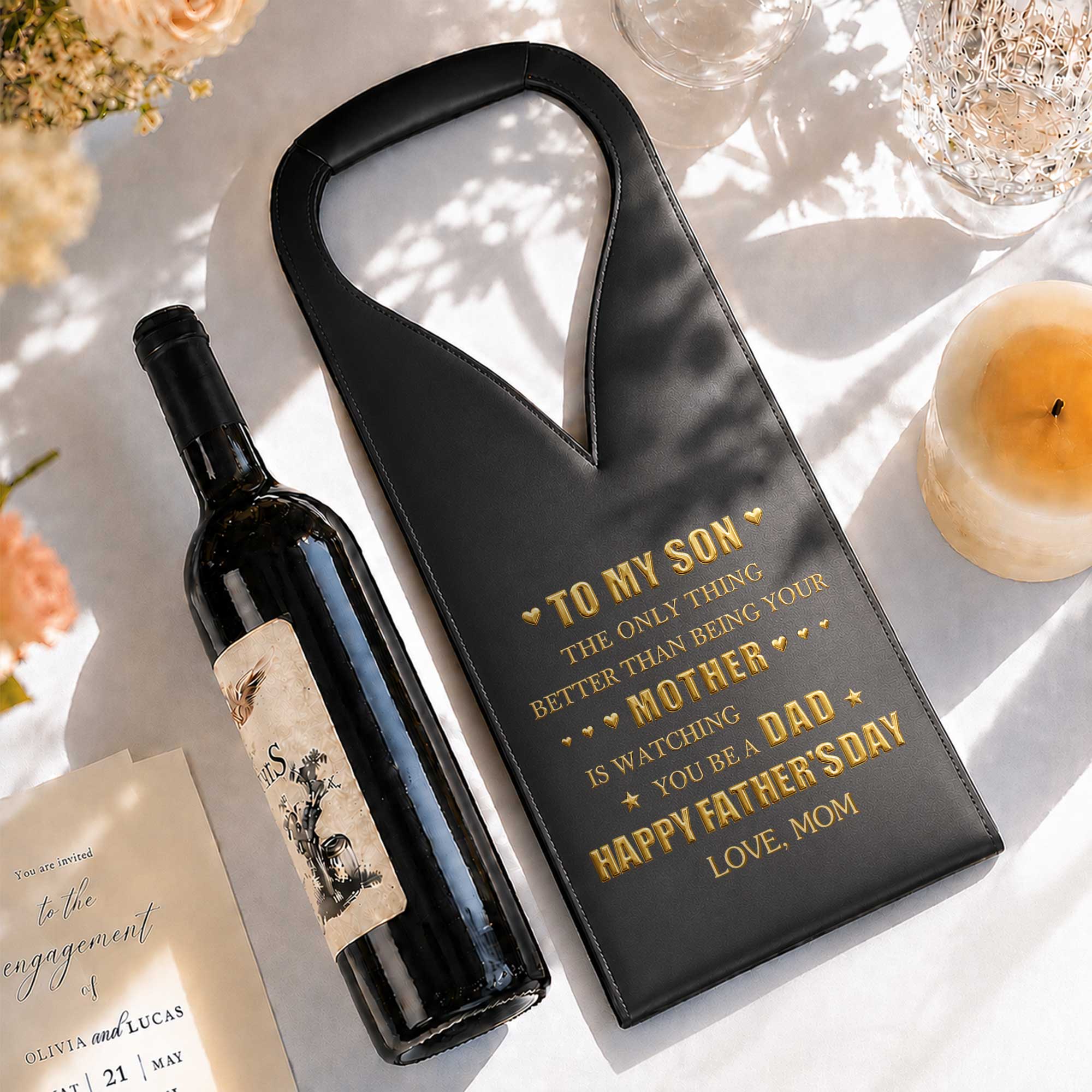 Personalized Leather Wine Bag Custom Gift for Son Father's Day