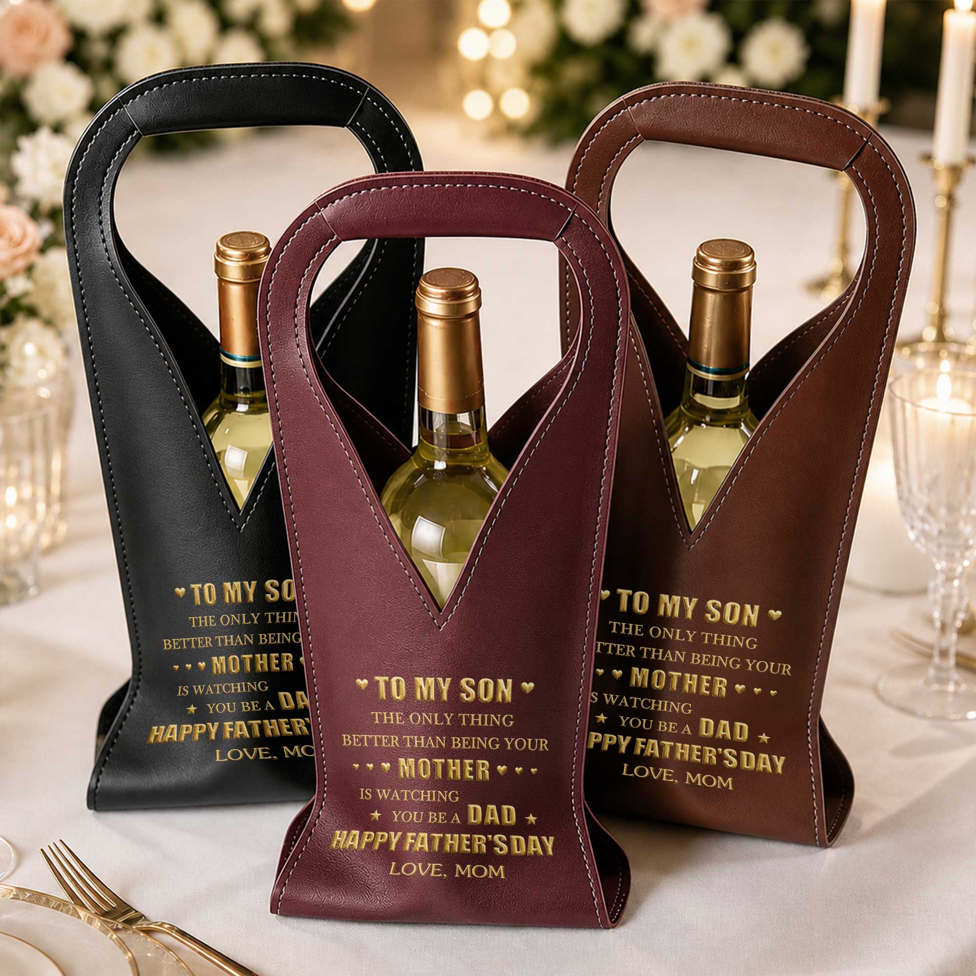 Personalized Leather Wine Bag Custom Gift for Son Father's Day