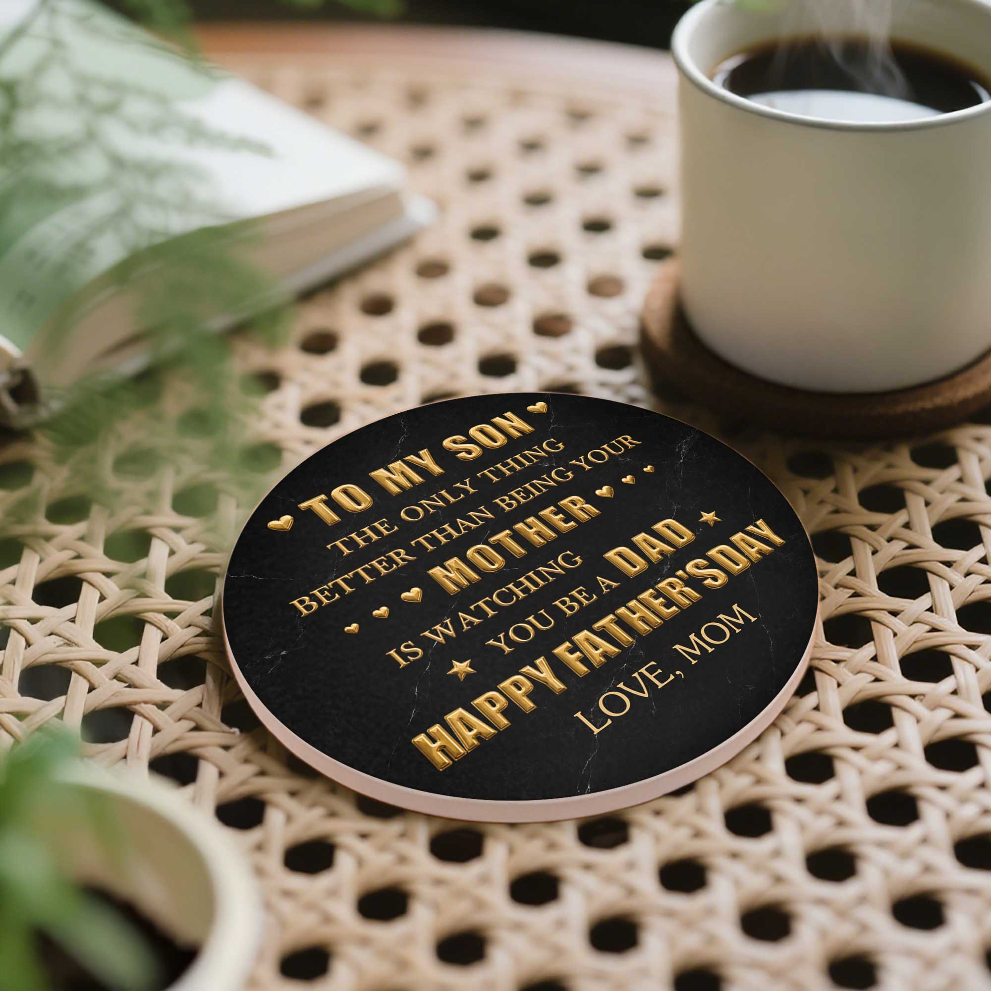 Personalized Ceramic Coaster Custom Message Gift for Dad