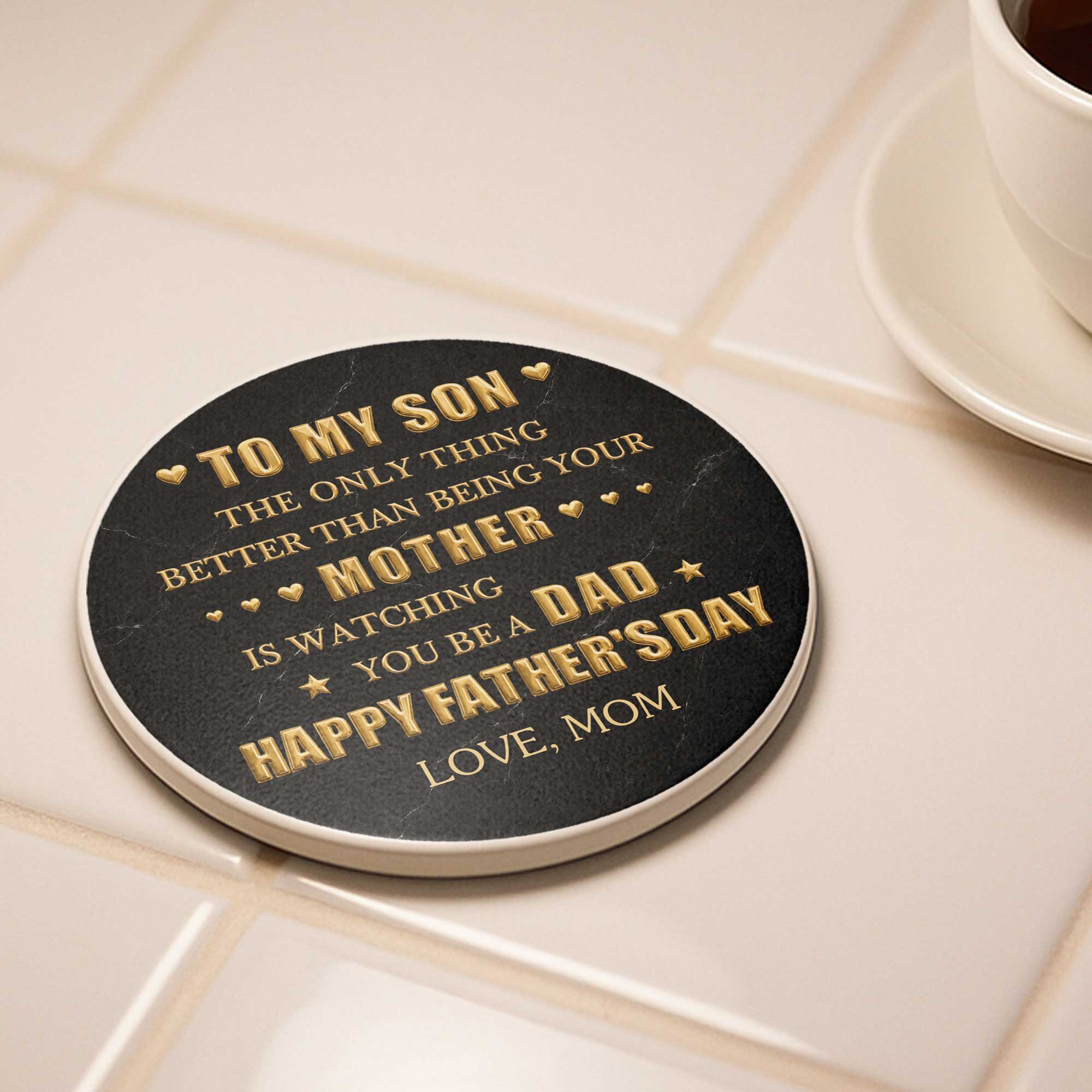 Personalized Ceramic Coaster Custom Message Gift for Dad
