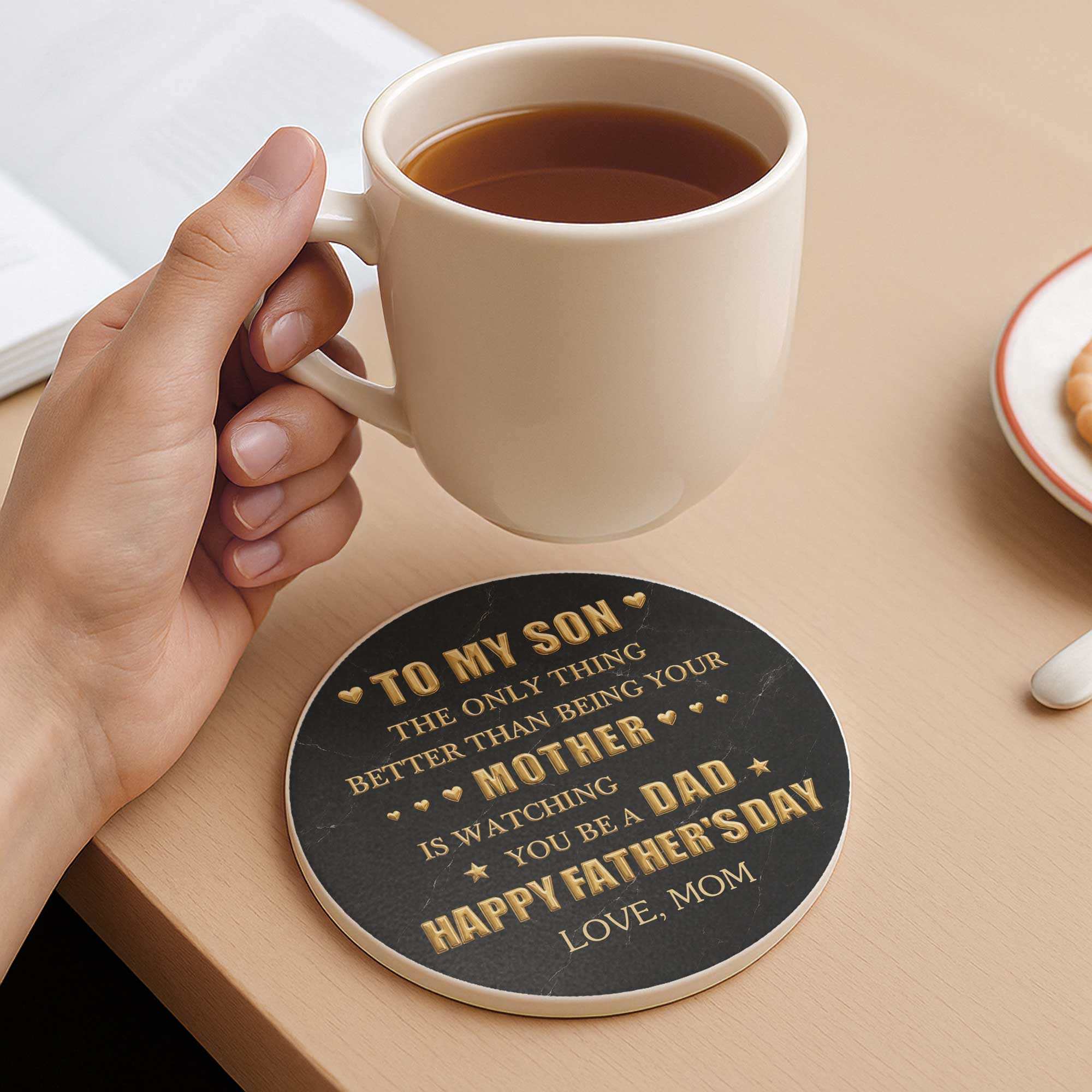 Personalized Ceramic Coaster Custom Message Gift for Dad
