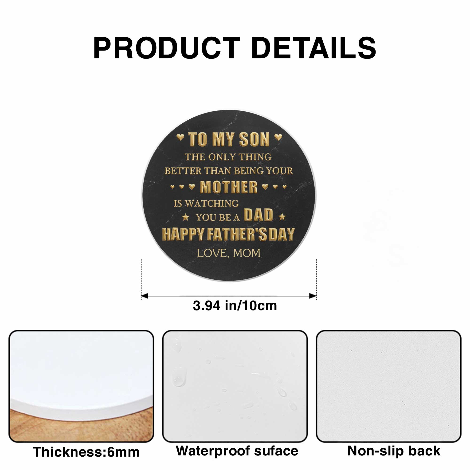 Personalized Ceramic Coaster Custom Message Gift for Dad