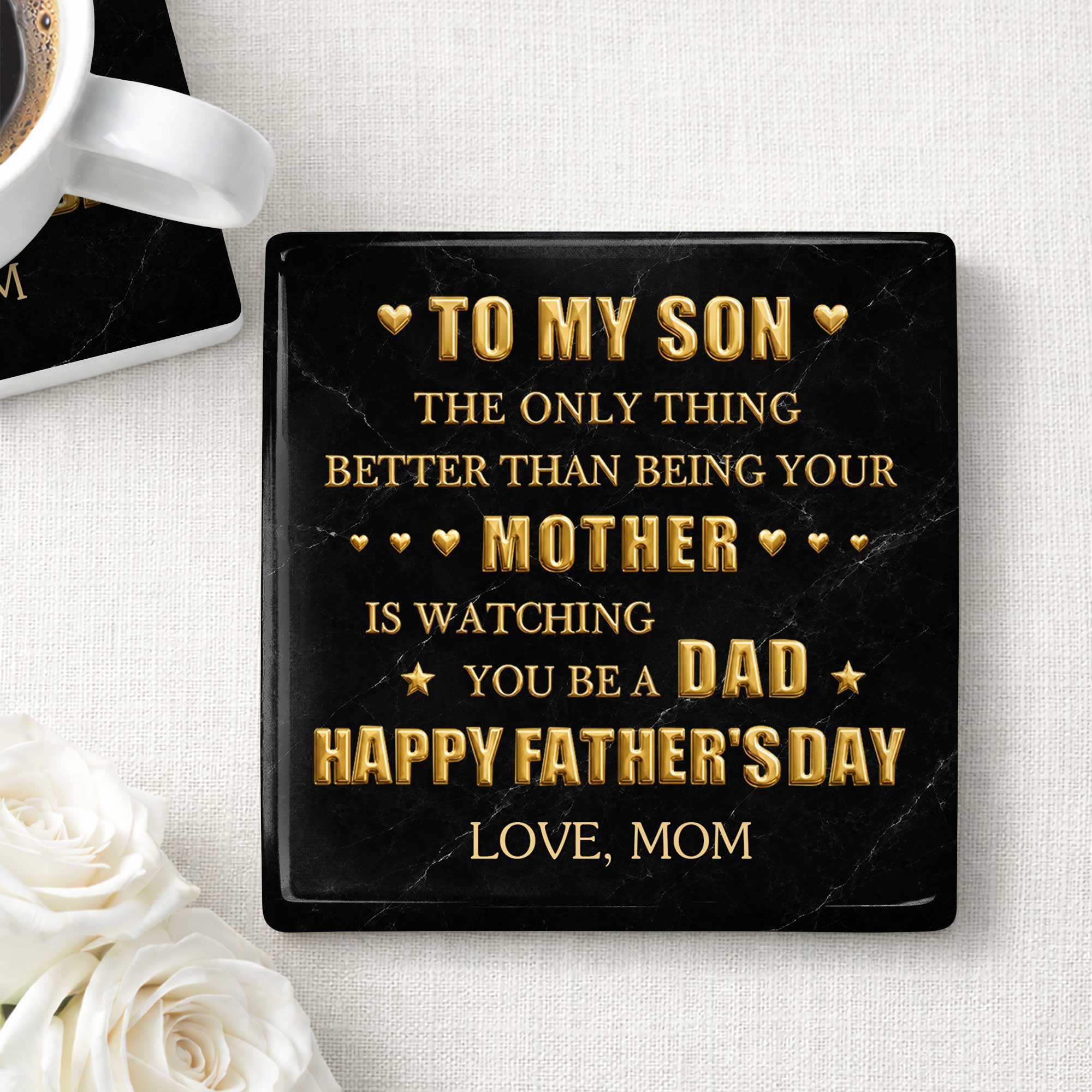 Personalized Ceramic Coaster Custom Message Gift for Son