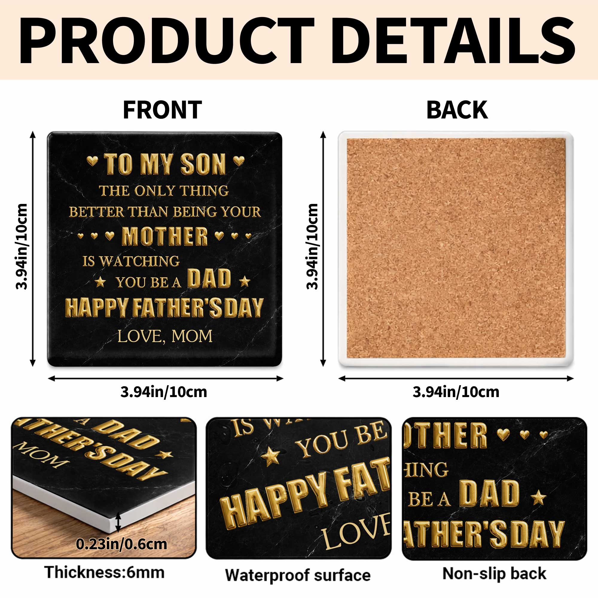 Personalized Ceramic Coaster Custom Message Gift for Son