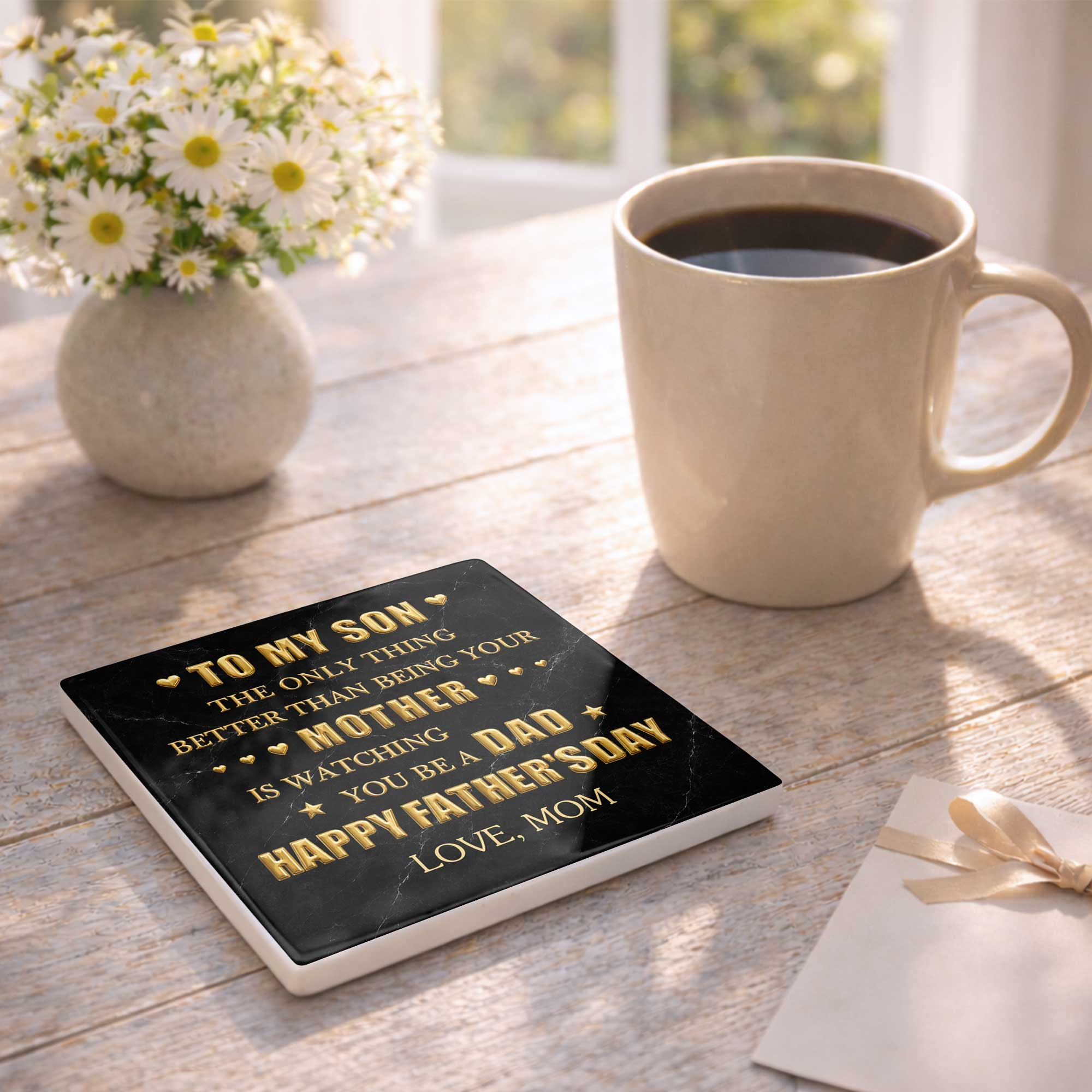 Personalized Ceramic Coaster Custom Message Gift for Son