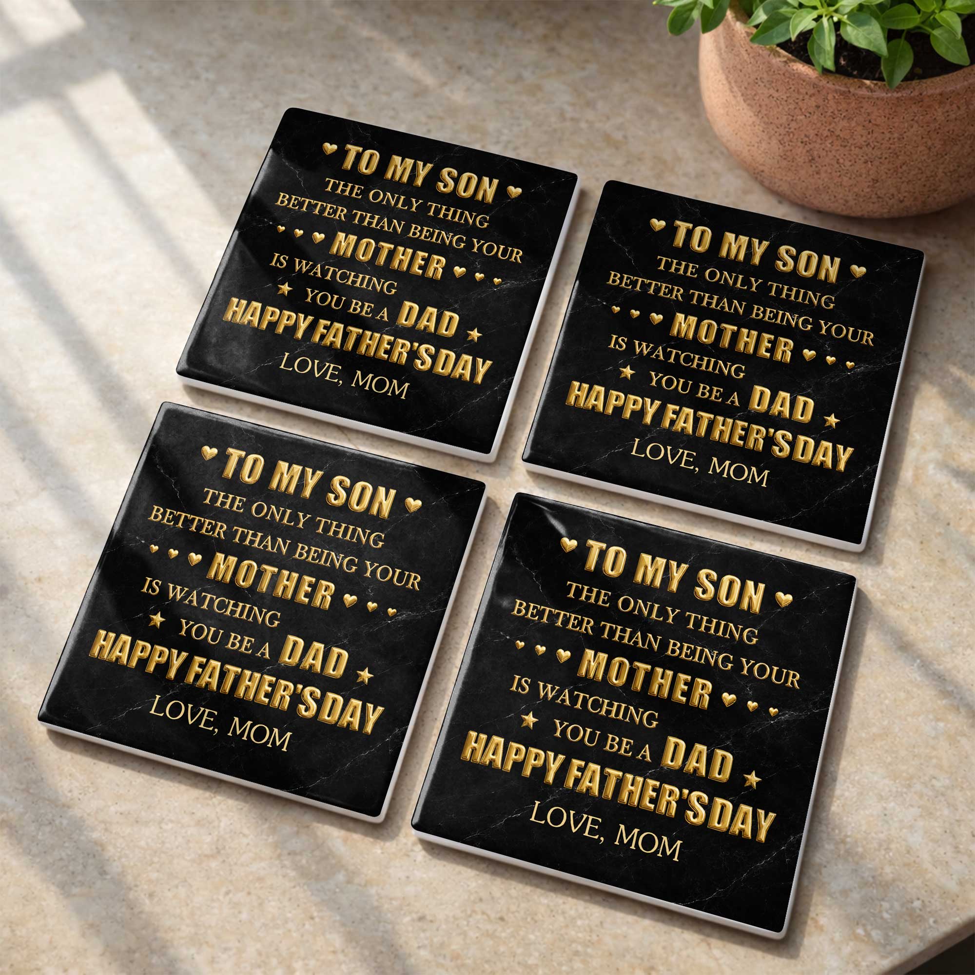 Personalized Ceramic Coaster Custom Message Gift for Son