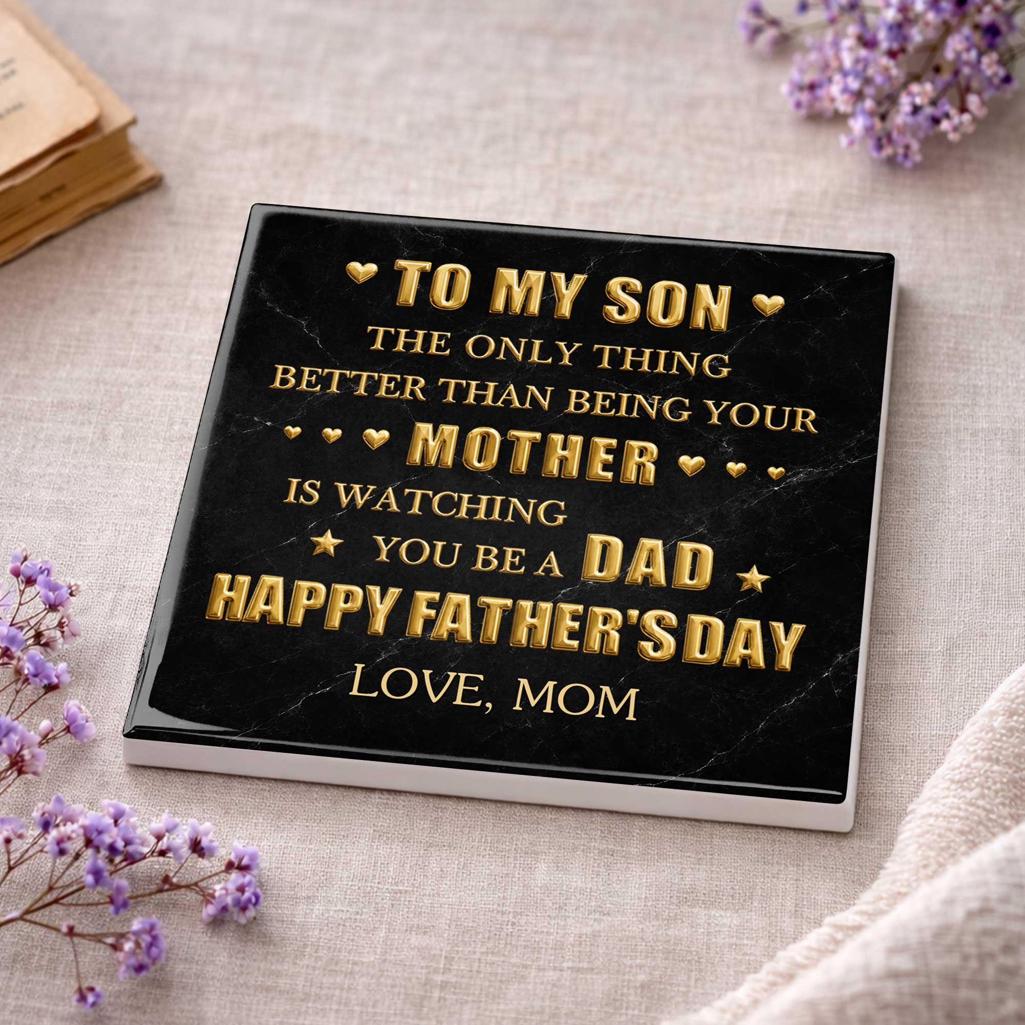 Personalized Ceramic Coaster Custom Message Gift for Son