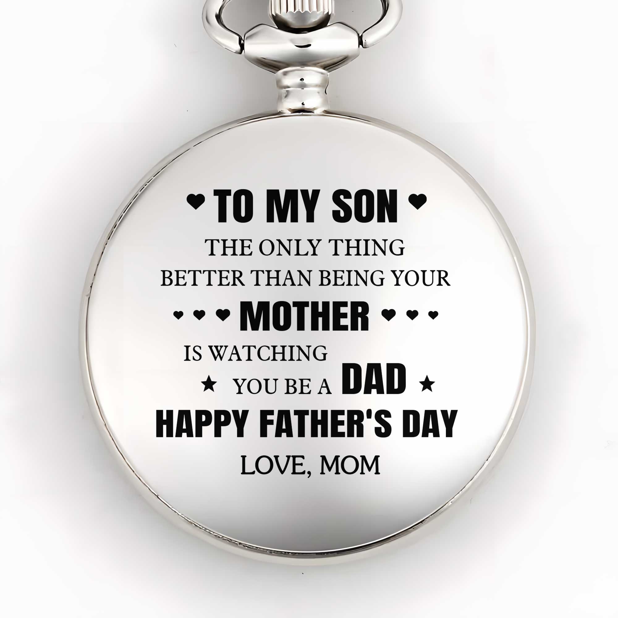 Personalized Silver Pocket Watch Heart & Stars Gift for Son