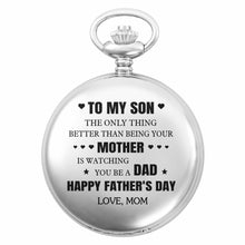 Load image into Gallery viewer, Personalized Silver Pocket Watch Heart &amp; Stars Gift for Son
