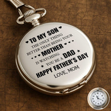 Load image into Gallery viewer, Personalized Silver Pocket Watch Heart &amp; Stars Gift for Son
