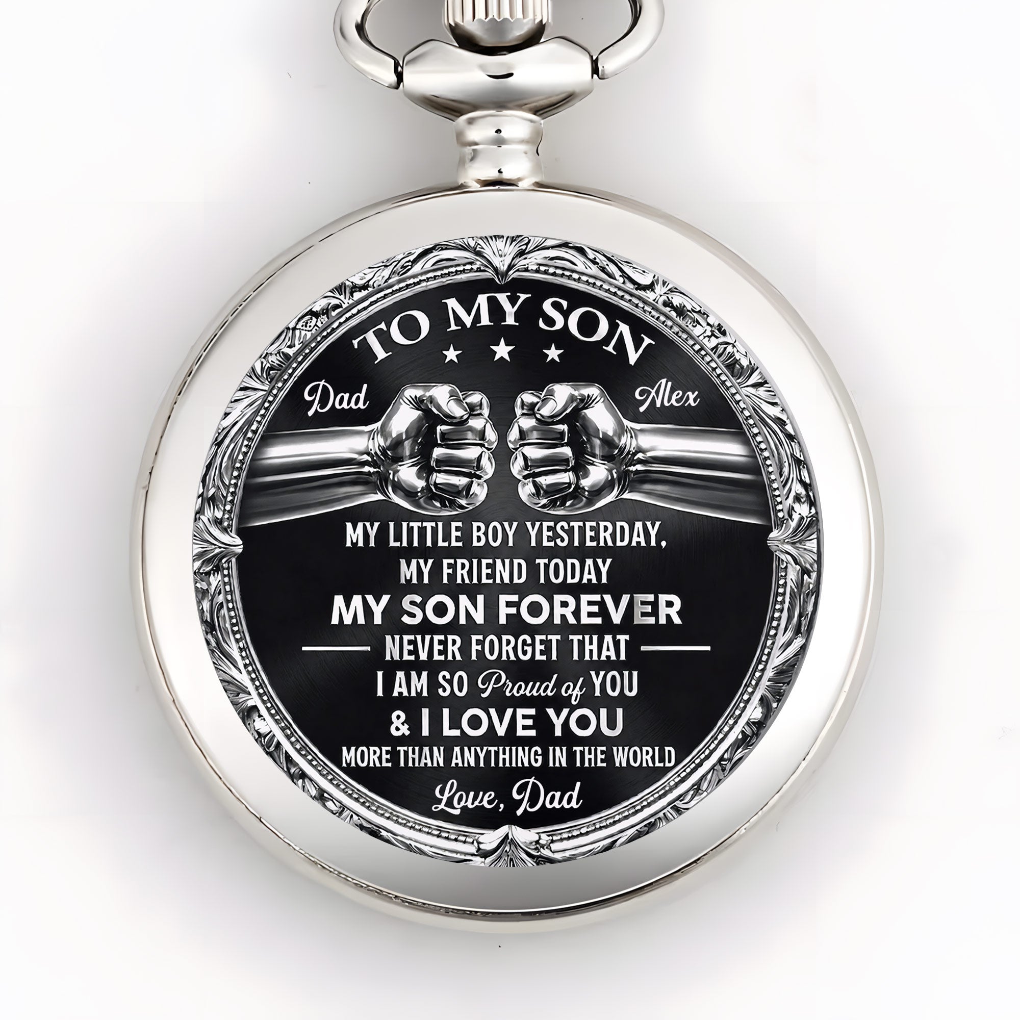 Personalized Silver Plated Pocket Watch Custom Gift for Son