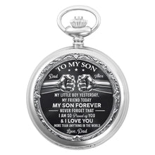 Load image into Gallery viewer, Personalized Silver Plated Pocket Watch Custom Gift for Son
