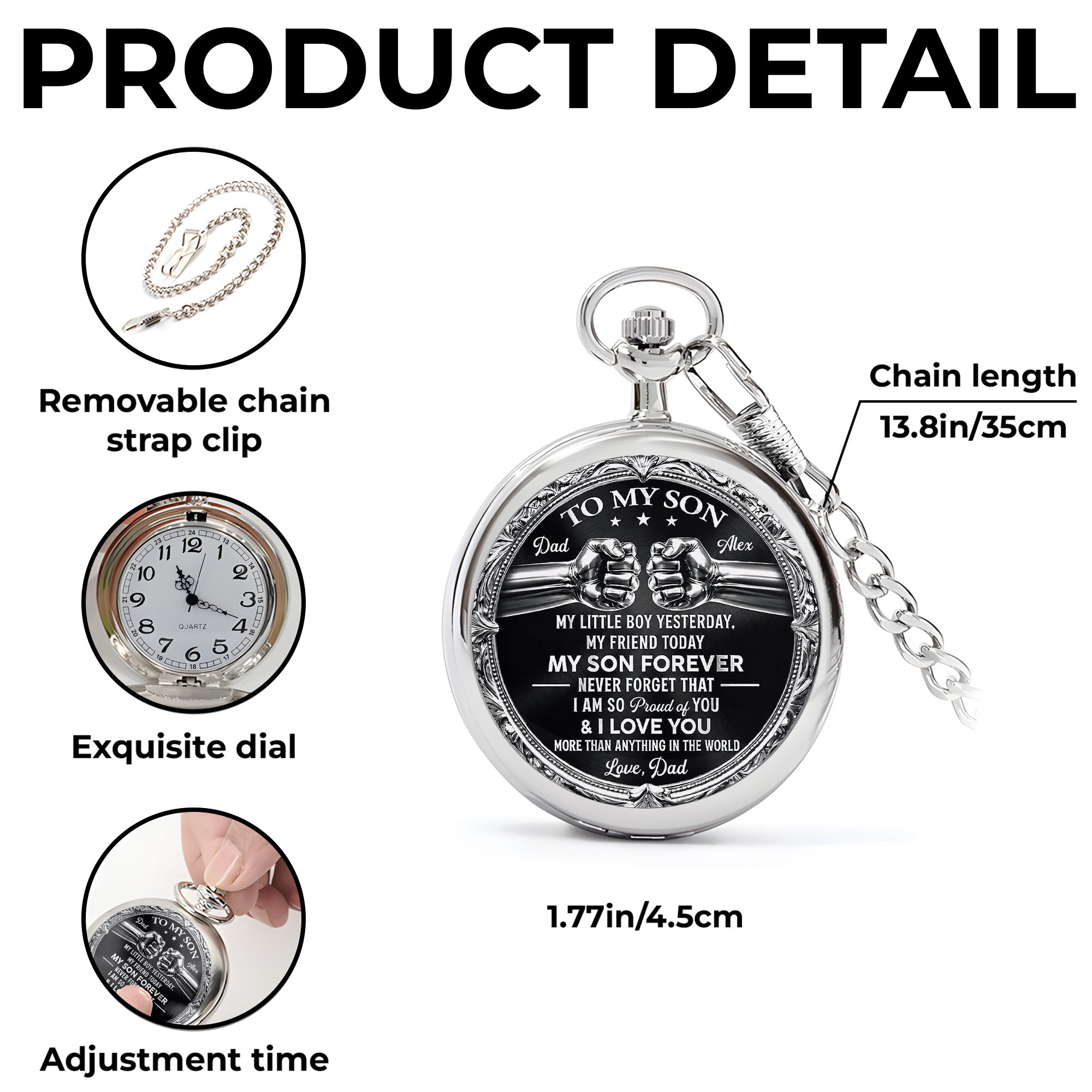 Personalized Silver Plated Pocket Watch Custom Gift for Son