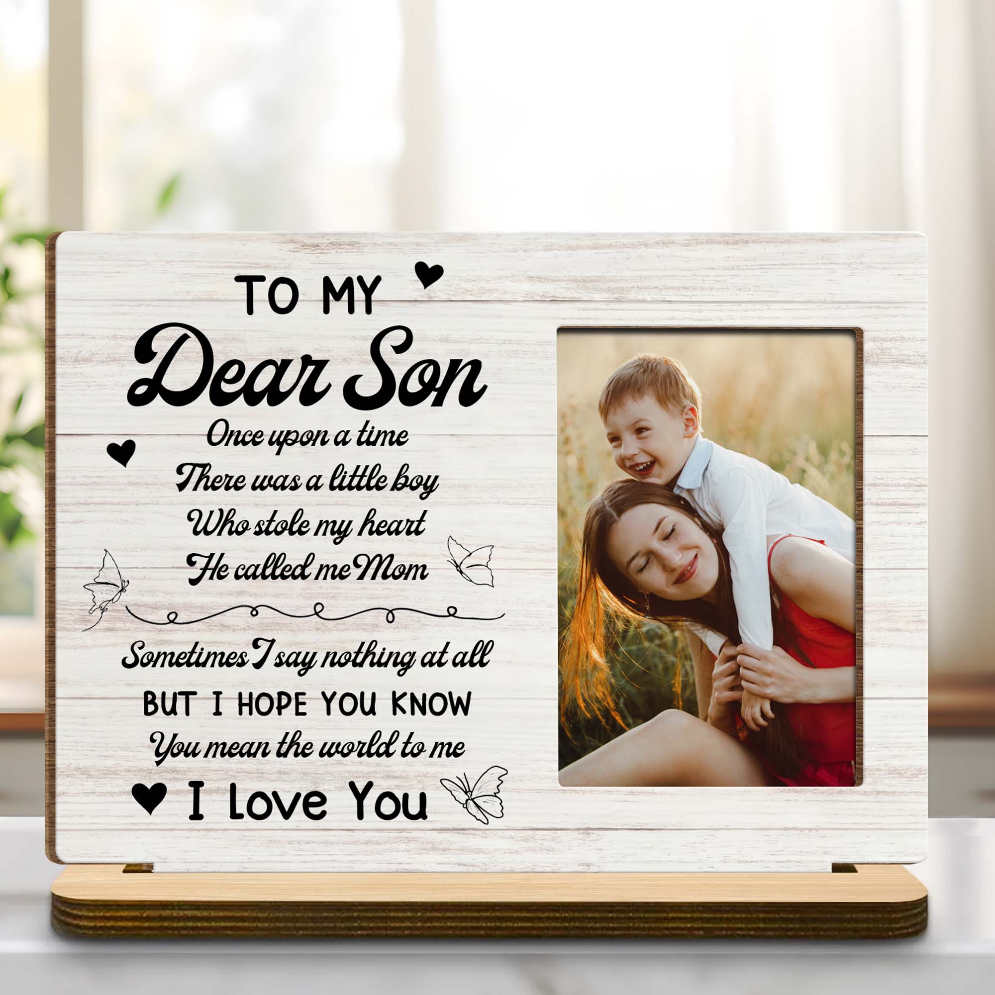 Personalized Custom Wood Plaque for Son with Hearts & Butterflies