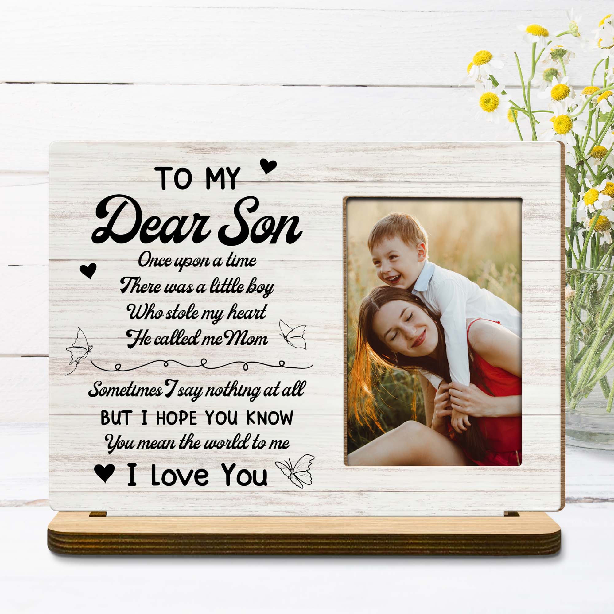 Personalized Custom Wood Plaque for Son with Hearts & Butterflies