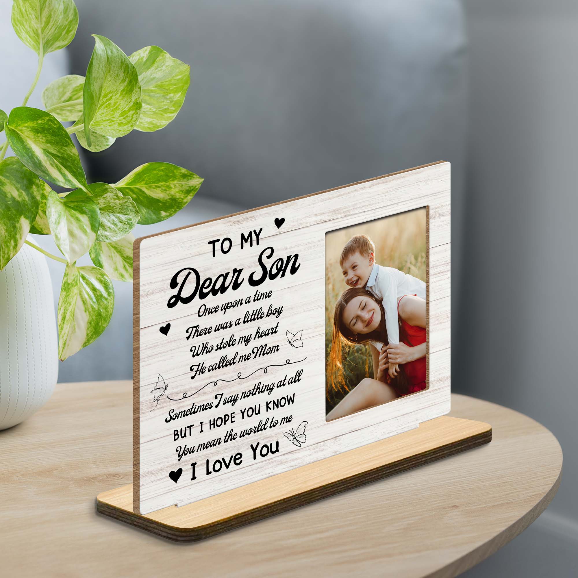 Personalized Custom Wood Plaque for Son with Hearts & Butterflies