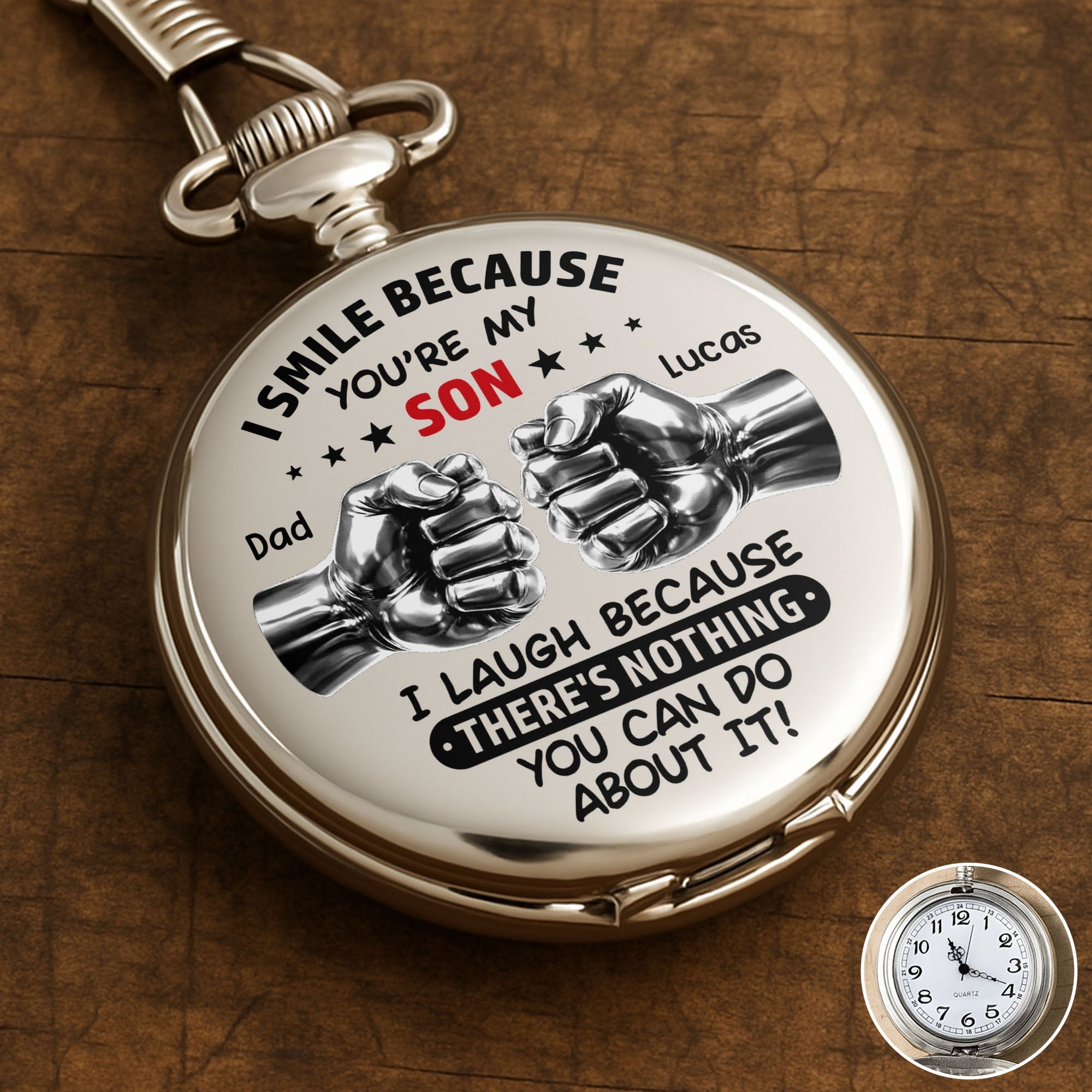 Personalized Silver-Plated Pocket Watch Custom Gift for Son