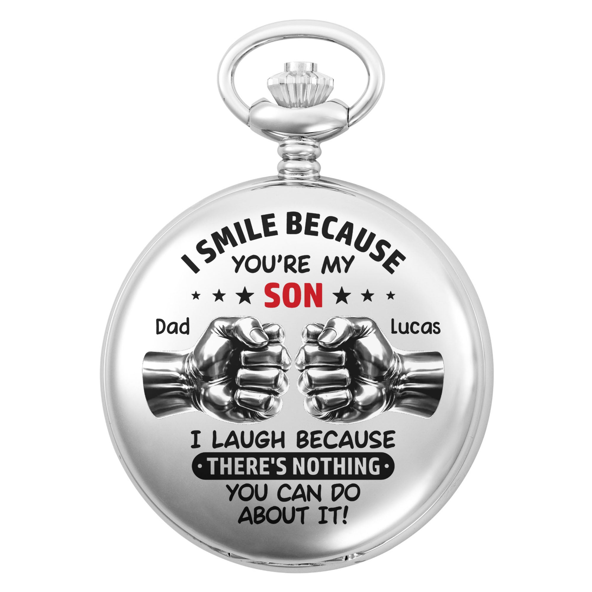 Personalized Silver-Plated Pocket Watch Custom Gift for Son