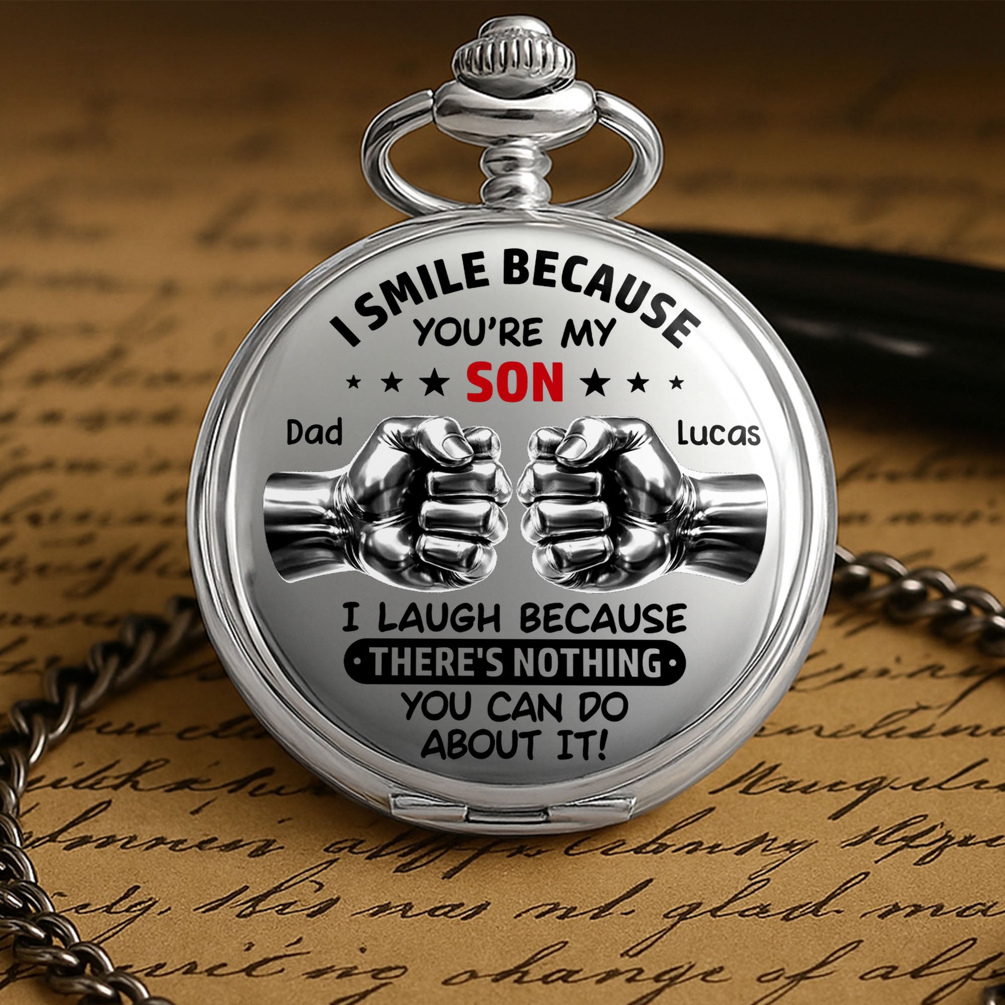 Personalized Silver-Plated Pocket Watch Custom Gift for Son