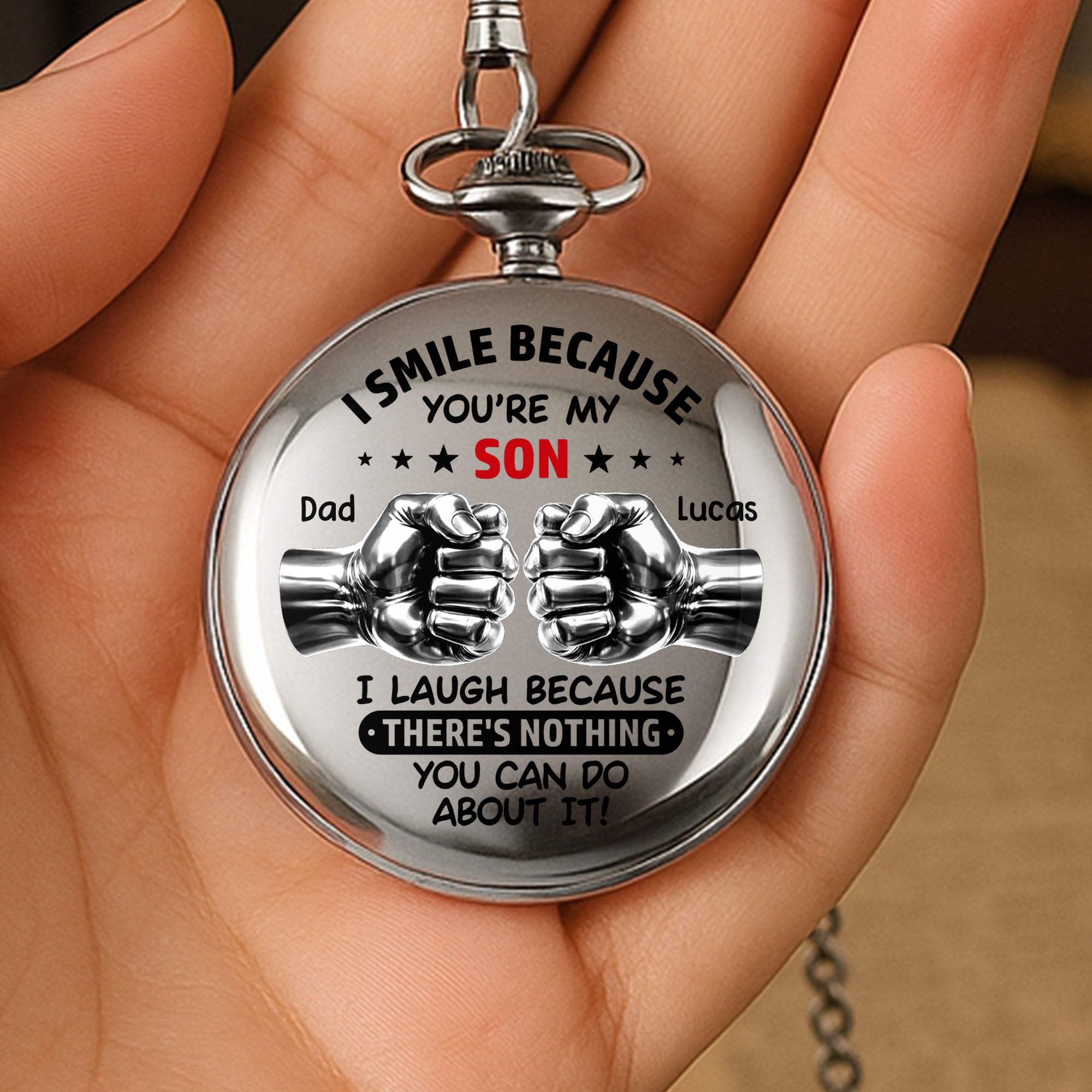 Personalized Silver-Plated Pocket Watch Custom Gift for Son