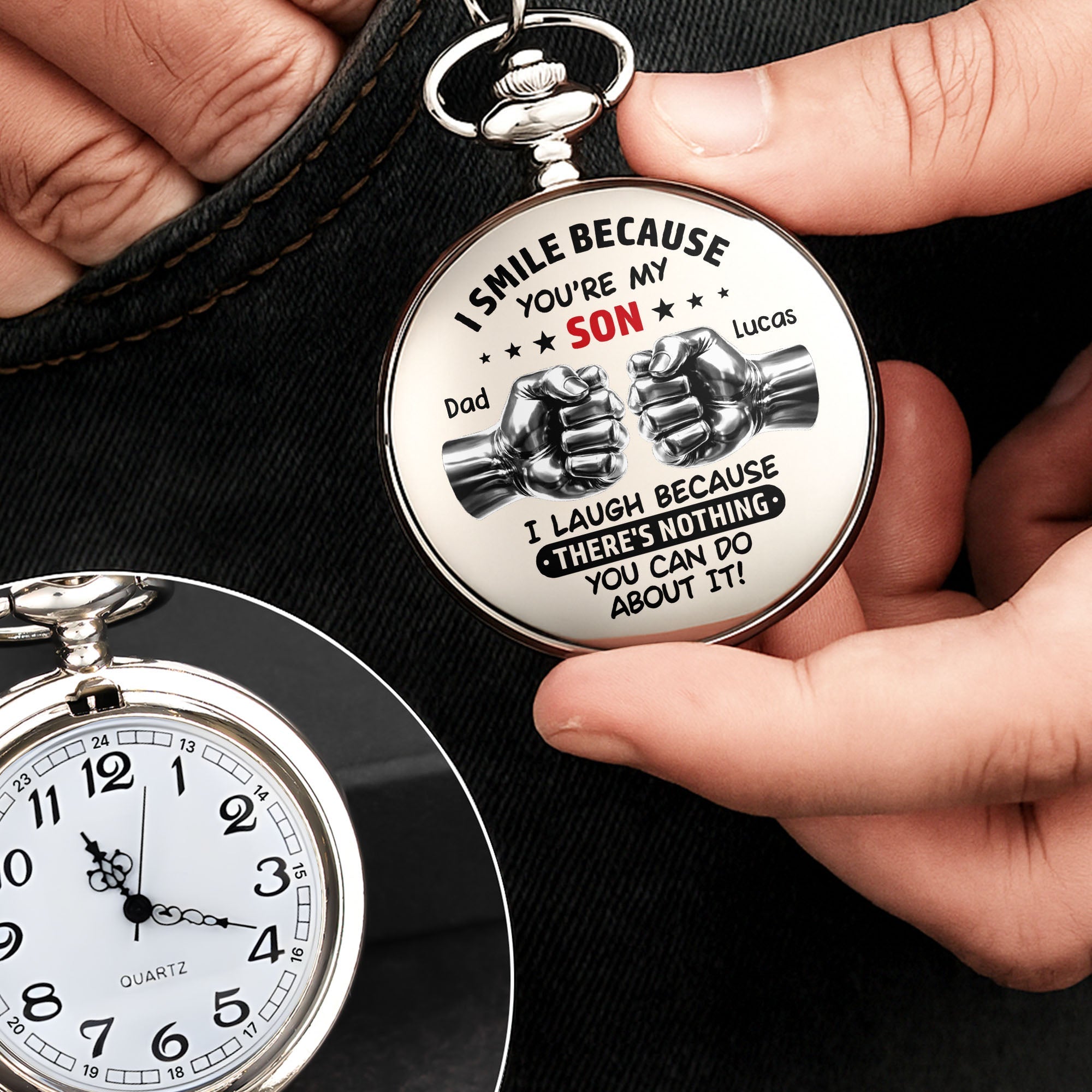 Personalized Silver-Plated Pocket Watch Custom Gift for Son